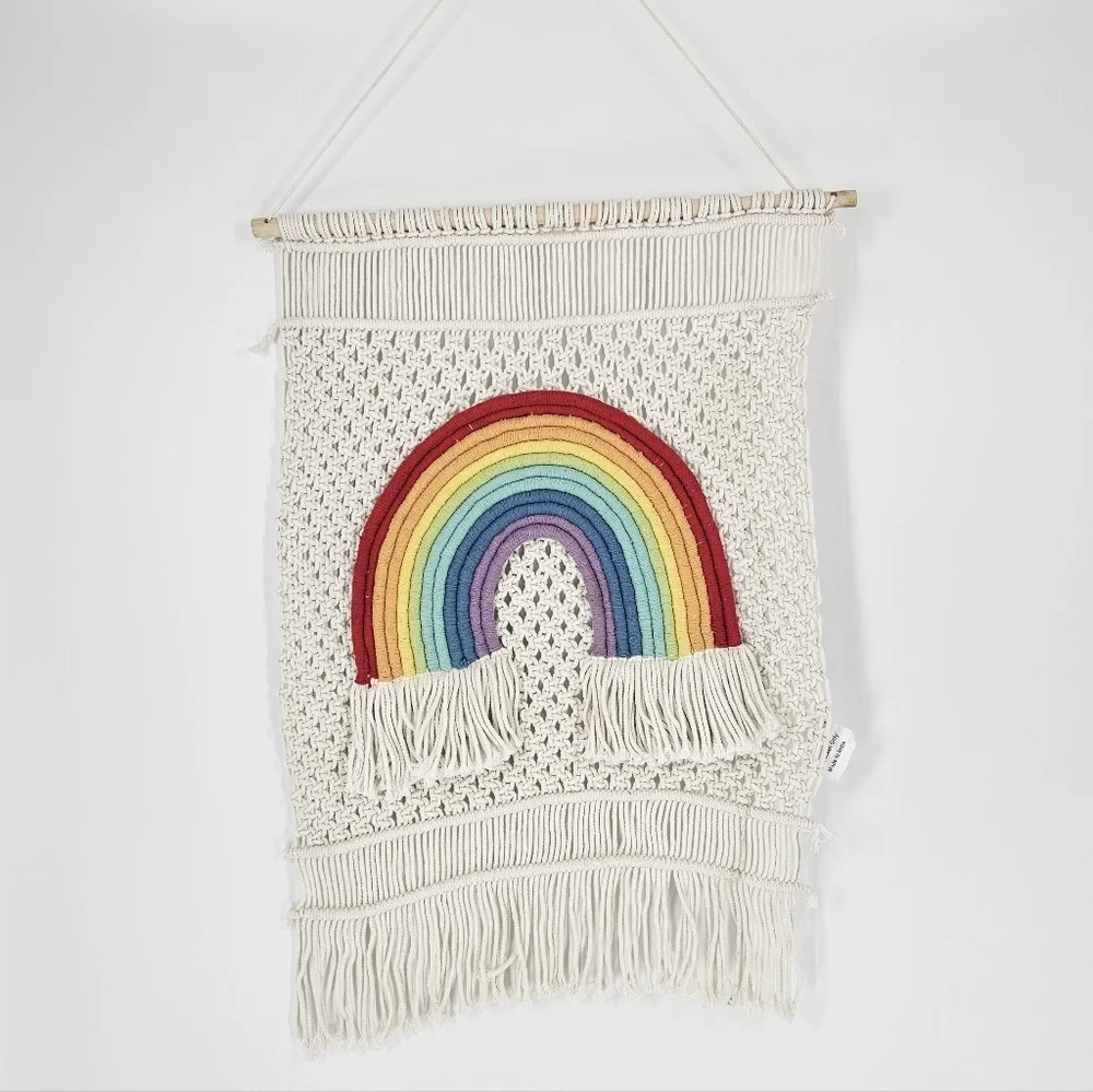 Mittal International Panipat White Macrame Rainbow Wall Hanging Decor